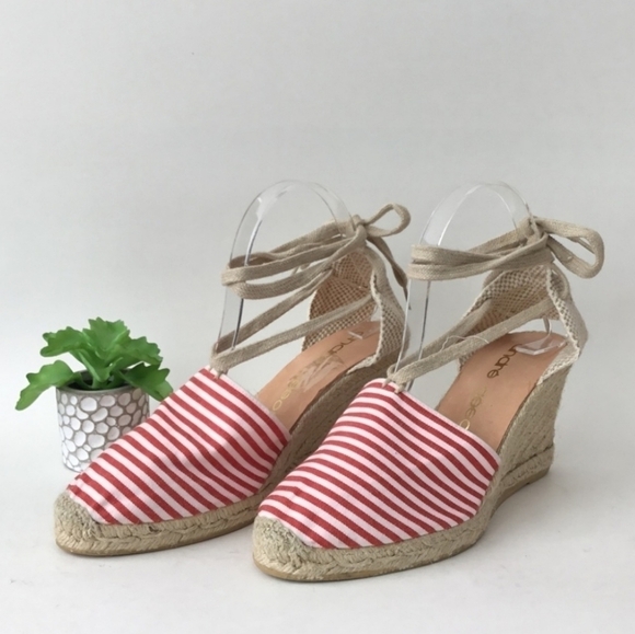 Andre Assous Striped Wedge Lace Up Espadrille Red White Size 10 New - Picture 11 of 13